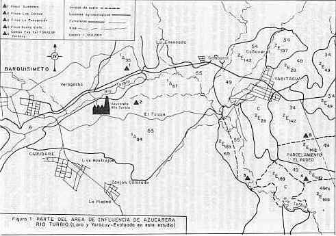 Fig. 1. PARTE DEL REA DE INFLUENCIA DE AZUCARERA RO TURBIO. (Lara y Yaracuy-Evaluada en este estudio).