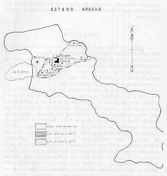 Fig. -1- LOCALIZACIN DE LOS DISTRITOS SANITARIOS EVALUADOS EN LA ZONA CAERA DEL EDO. ARAGUA.