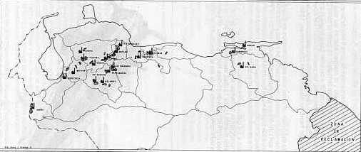 Figura 1. Localizacin de las Centrales Azucareros y las zonas caeras de Venezuela.