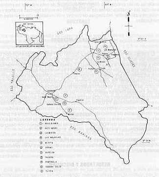 Fig. 1.Situacin relativa de las zonas de caa de azcar muestreadas en el estado Portuguesa. 1990.